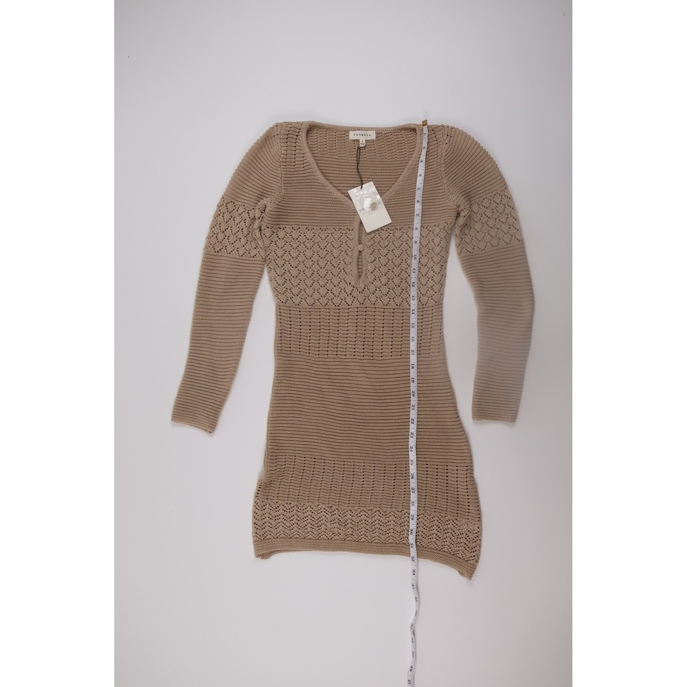 Promesa‎ Sweater Dress Pointelle Knit S Natural Tan Long Sleeve Boho UDB1007-VC - Picture 3 of 7